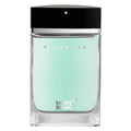 Montblanc Presence Eau de Toilette bottle with a light mint green gradient liquid inside a clear glass bottle, featuring a black cap with a silver band and a small white Montblanc star logo.
