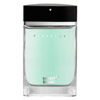 Montblanc Presence Eau de Toilette bottle with a light mint green gradient liquid inside a clear glass bottle, featuring a black cap with a silver band and a small white Montblanc star logo.