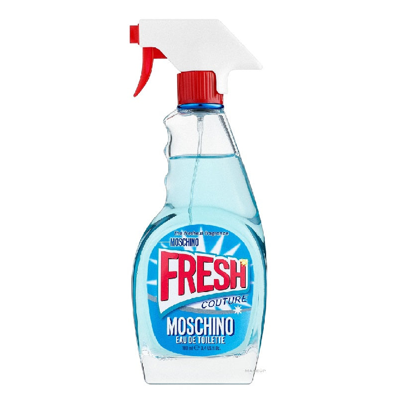 Spray bottle labeled 'Moschino Fresh Couture' on a white background