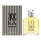 Pack Image: Moschino Uomo? 75ml Eau de Toilette bottle and presentation box on a white background.