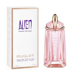 Mugler Alien Flora Futura perfume bottle and packaging on a white background