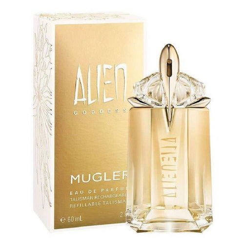 Mugler Alien Goddess perfume bottle and packaging on a white background