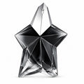 Mugler Angel Fantasm 100ml Eau de Parfum refillable black star-shaped bottle with faceted smoky glass and silver spray detailing on a clean white background