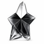 Mugler Angel Fantasm 100ml Eau de Parfum refillable black star-shaped bottle with faceted smoky glass and silver spray detailing on a clean white background