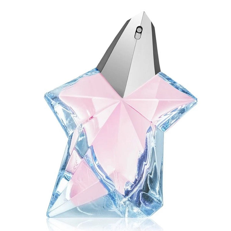 A 100ml bottle of Angel Star Eau de Toilette by Mugler, featuring a geometric star-shaped glass bottle with a pink hue at the bottom.