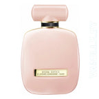 Pink Nina Ricci perfume bottle on a white background
