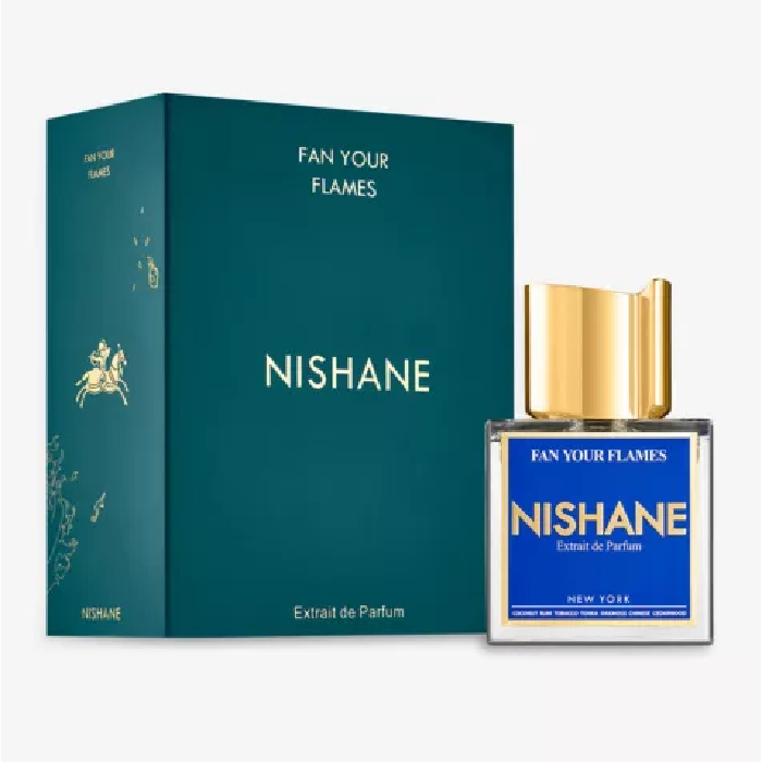 Nishane Fan Your Flames 100ml Extrait de Parfum bottle and presentation box on a white background.