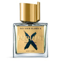 A bottle of Fan Your Flames X Extrait de Parfum by Nishane, with a gold cap and a label featuring the product name and brand.