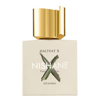Nishane Hacivat X perfume bottle with gold cap on a white background