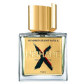 A bottle of Hundred Silent Ways X Extrait de Parfum by Nishane with a clear label and a gold cap.