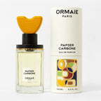 Papier Carbone 100ml Extrait de Parfum bottle and presentation box by Ormaie displayed on a pure white background.