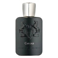Black perfume bottle with silver cap on a white background