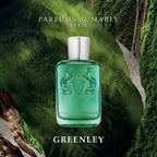 Greenley perfume bottle by Parfums de Marly on a natural background