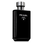 Black Prada Milano perfume bottle on a white background