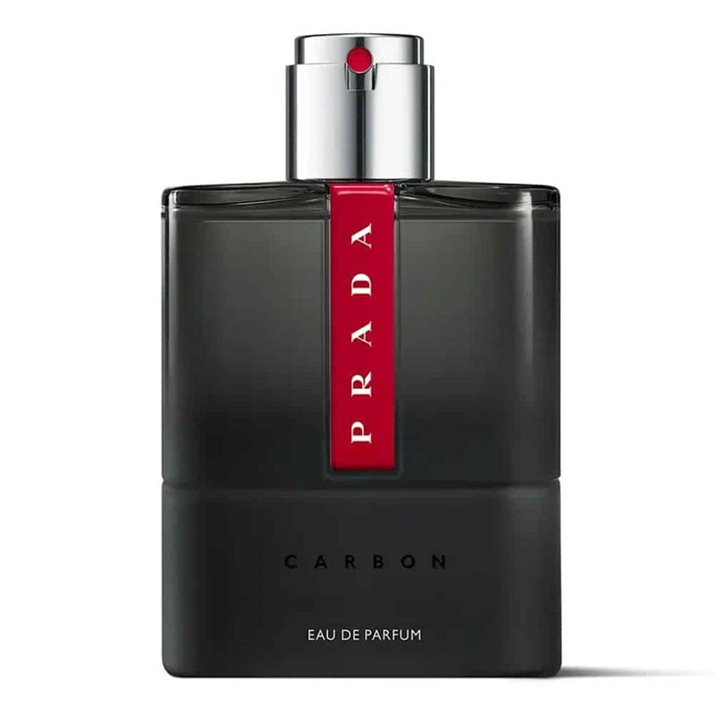 Black Prada perfume bottle with red label on a white background