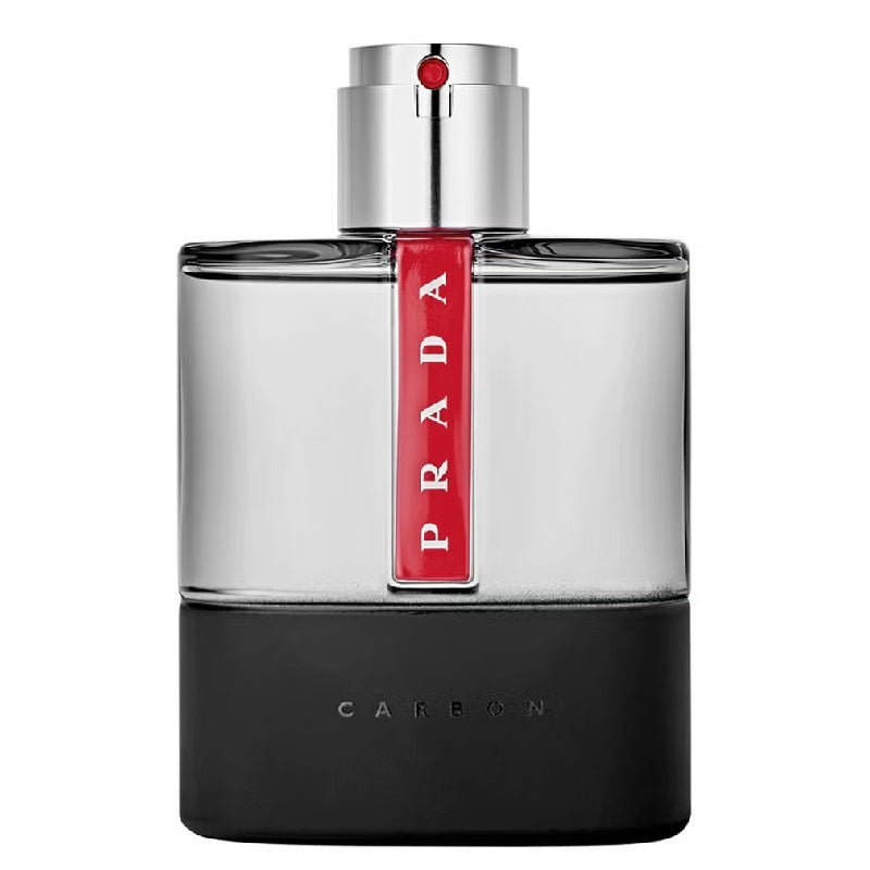 Prada Carbon perfume bottle on a white background