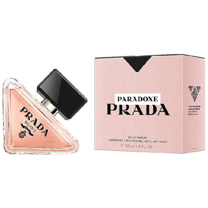 Prada Paradoxe perfume bottle and packaging on a white background