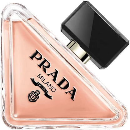 Prada Milano perfume bottle with black cap on a white background