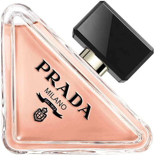 Prada Milano perfume bottle with black cap on a white background