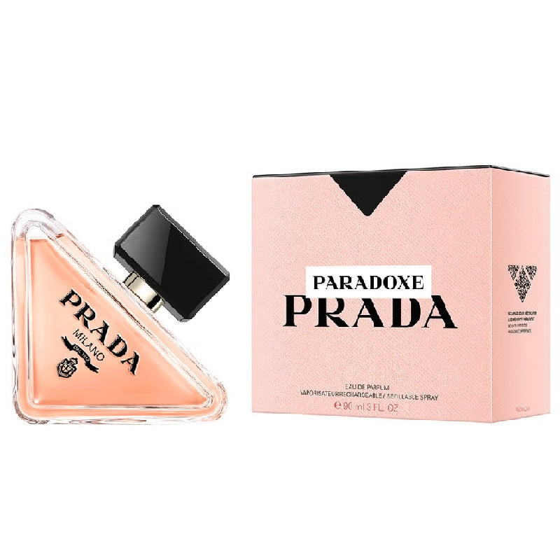 Prada Paradoxe perfume bottle and packaging on a white background.