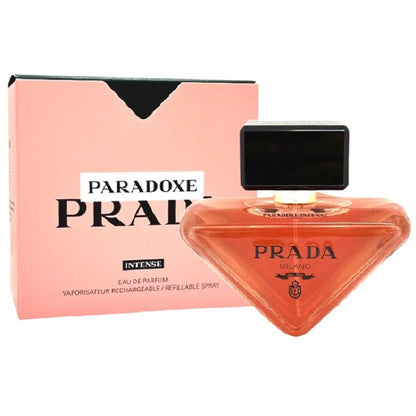 Prada Paradoxe Intense perfume bottle and packaging on a white background