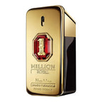 Gold and red perfume bottle with '1 Million Royal' branding on a white background