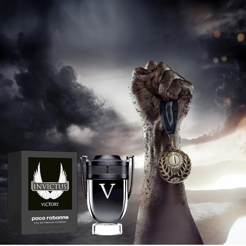 The Invictus games Medal held in a fist pointing to a thunderous overcast sky, along with a Invictus bottle and pack