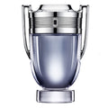 A glass bottle of Paco Rabanne Invictus Eau de Toilette with a silver-colored cap and label.