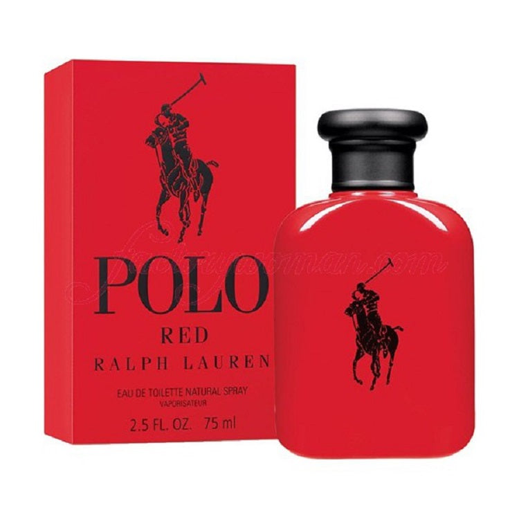 Red Polo Ralph Lauren perfume bottle and packaging on a white background