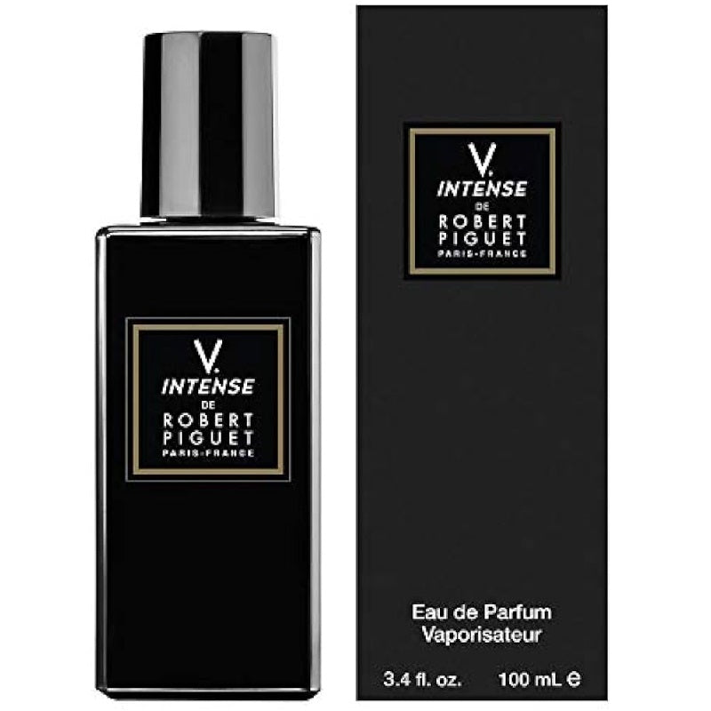 Robert Piguet V Intense 100ml Eau de Parfum bottle and presentation box on a white background.