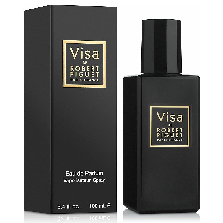Pack Image: Robert Piguet Visa 100ml Eau de Parfum bottle and presentation box on a white background.