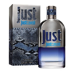 Roberto Cavalli Just Cavalli Him 90ml Eau de Toilette bottle and presentation box on a white background.