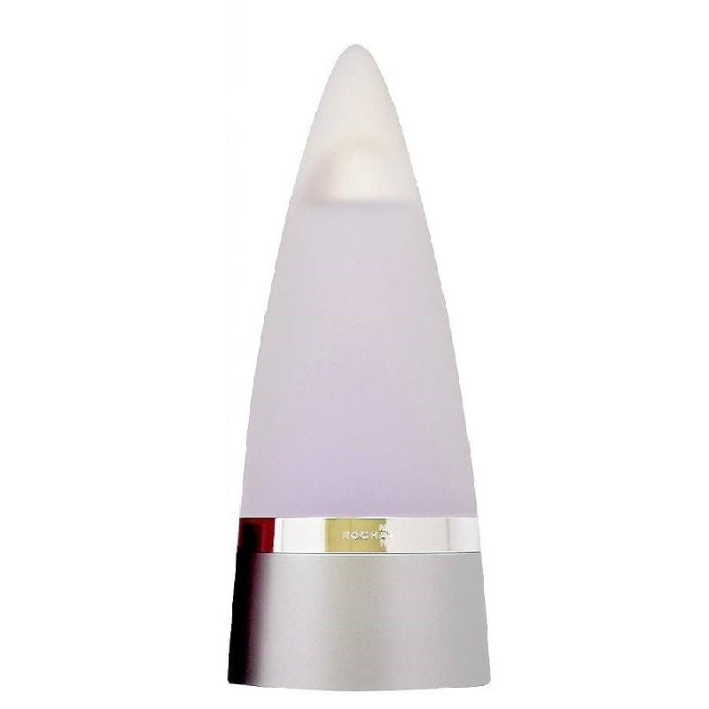 A conical perfume bottle with a white upper part and a silver lower part, representing the product Rochas Man Eau de Toilette.