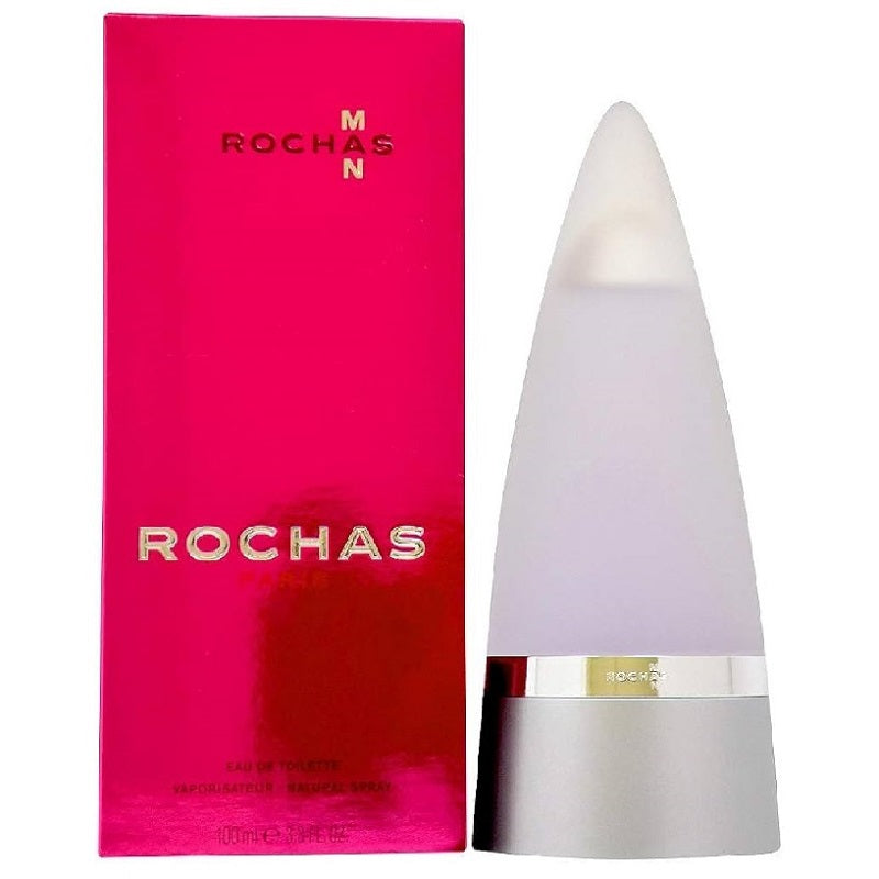 Pack Image: Rochas Man 100ml Eau de Toilette bottle and presentation box on a white background