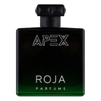 Black perfume bottle labeled 'Apex' by Roja Parfums on a white background
