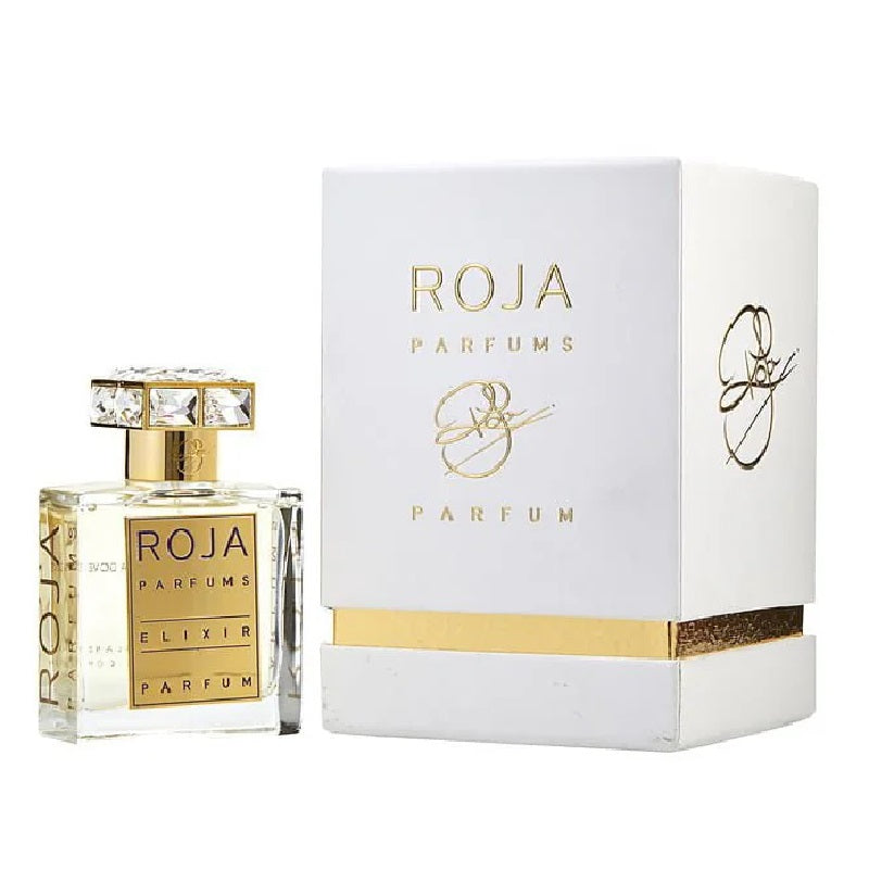 Roja Parfums Elixir perfume bottle and packaging on a white background