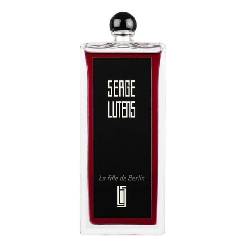 Bottle Image, La Fille de Berlin 50 ml Eau de Parfum bottle by Serge Lutens – sleek rectangular flacon filled with deep crimson liquid symbolising beauty and strength.