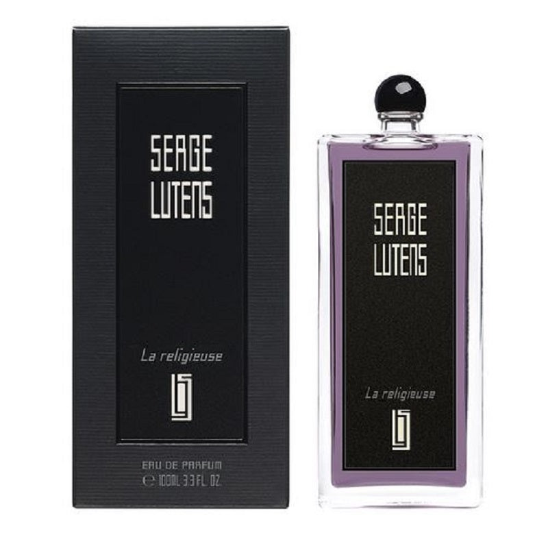 La Religieuse 50 ml Eau de Parfum by Serge Lutens – elegant black box and bottle pairing reflecting refined minimalism and spiritual depth.