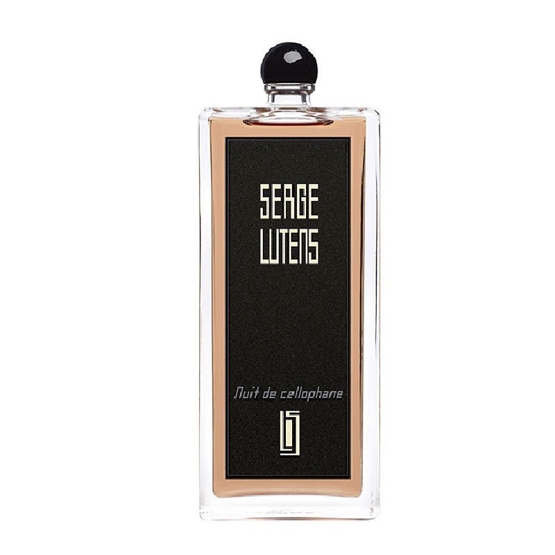 Bottle Image Alt Text: Nuit De Cellophane 50 ml Eau de Parfum bottle by Serge Lutens – sleek rectangular flacon reflecting minimalism, luminosity, and refined sensuality.