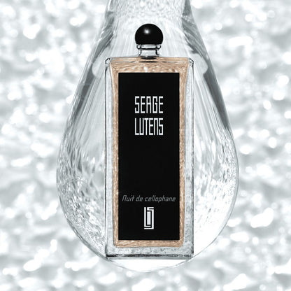 Lifestyle Image Alt Text: Nuit De Cellophane 50 ml Eau de Parfum by Serge Lutens – styled in a luminous, modern setting symbolising elegance, serenity, and subtle allure.