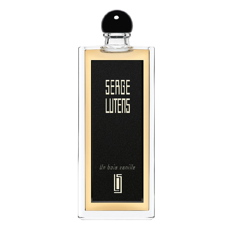 Bottle of Un Bois Vanille bottle by Serge Lutens – sleek glass flacon expressing creamy warmth, elegance and modern