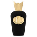 Black and gold perfume bottle with 'Erba Leather' label on a white background