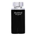 Black perfume bottle with silver cap labeled 'Black Soul' by Ted Lapidus on a white background