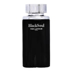 Black perfume bottle with silver cap labeled 'Black Soul' by Ted Lapidus on a white background
