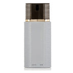 White ribbed spray bottle with gold cap on a white background