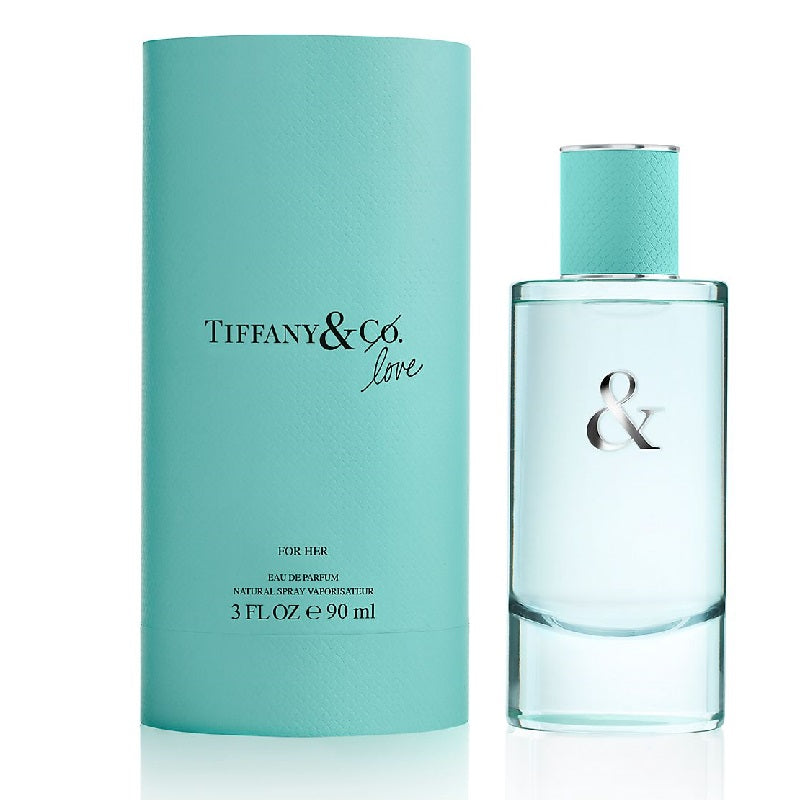 Tiffany & Love For Her 90ml Eau de Parfum bottle and presentation box on a white background.