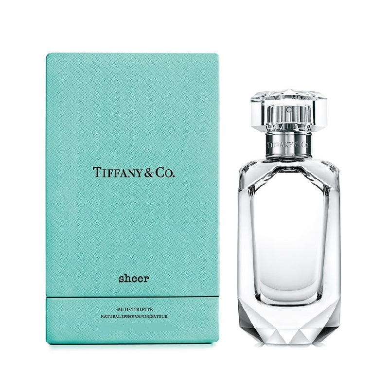 Tiffany & Co. sheer perfume bottle and packaging on a white background