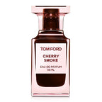 A 50ml bottle of Tom Ford's Cherry Smoke Eau de Parfum with a pink tinted glass container and a white label.