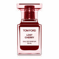 Tom Ford Lost Cherry Eau de Parfum 30ml bottle, featuring a translucent pink glass bottle filled with deep red liquid and a white label with black text.
