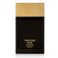 Tom Ford Noir Extreme Parfum bottle, featuring a glossy black rectangular glass body with gold lettering and a ribbed gold cap, set against a plain white background.